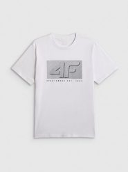 4F T-shirt regular z nadrukiem męski - biały S. Białe t-shirty męskie 4f, m, bez wzorów, z dresówki, klasyczne, bez kołnierzyka. Za 69.99 zł.
