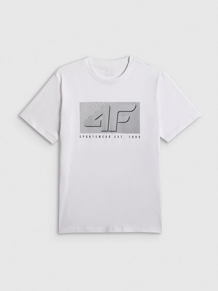 4F T-shirt regular z nadrukiem męski - biały S. Białe t-shirty męskie 4f, m, bez wzorów, z dresówki, klasyczne, bez kołnierzyka. Za 69.99 zł.