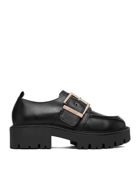 Guess Loafersy EO-CI12-LEA-01 Czarny. Czarne półbuty dziewczęce Guess, z aplikacjami, ze skóry, bez zapięcia. Za 201.99 zł.