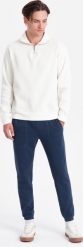 Ombre Spodnie męskie dresowe CARROT ze strukturalnej dzianiny - ciemnoniebieskie V5 OM-PASK-0143 XXL. Niebieskie spodnie sportowe męskie Ombre, m, bez wzorów, z dresówki. Za 59.99 zł.