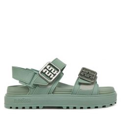 Sandały Melissa. Zielone sandały damskie Melissa, bez wzorów, bez obcasa, na płaskiej podeszwie, bez zapięcia. Za 409.99 zł.