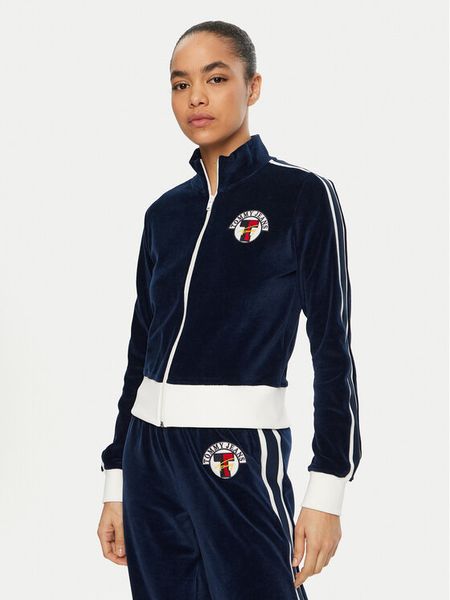 Tommy Jeans Bluza Velvet DW0DW20565 Granatowy Slim Fit. Niebieskie bluzy damskie Tommy Jeans, xl, bez wzorów, z bawełny, bez kaptura. Za 359.99 zł.