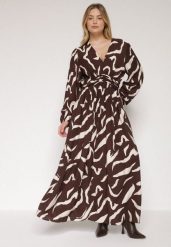 Brązowa Rozkloszowana Sukienka z Wiskozą Netania. Brązowe sukienki damskie Born2be, na co dzień, plus size, bez wzorów, z materiału, wizytowe, bez kołnierzyka, plus size, bez ramiączek, proste. Za 169.99 zł.