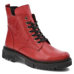 Czerwone Botki Artiker Modne Skórzane Buty. Czerwone kozaki damskie Artiker, bez obcasa. Za 339.00 zł.