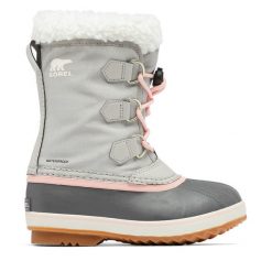 Śniegowce Sorel. Szare śniegowce dziewczęce Sorel, z nylonu, bez zapięcia. Za 299.99 zł.