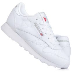 Buty sneakersy sportowe damskie Reebok Classic Leather. Białe obuwie sportowe damskie Reebok, bez wzorów, ze skóry, trekkingowe, Reebok Classic. Za 314.30 zł.