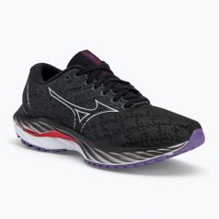 Buty do biegania damskie Mizuno Wave Inspire 19 black/ silver/ bitsweet. Czarne obuwie sportowe damskie Mizuno, bez wzorów, z materiału, do biegania, mizuno wave. Za 289.99 zł.