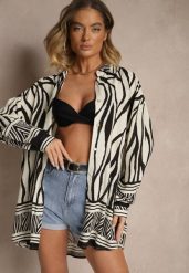 Beżowo-Czarna Koszula z Wiskozy z Lnem w Geometryczny Wzór Sepilora. Brązowe bluzki damskie Renee, bez wzorów, z materiału, eleganckie, bez kołnierzyka, bez ramiączek. Za 69.99 zł.