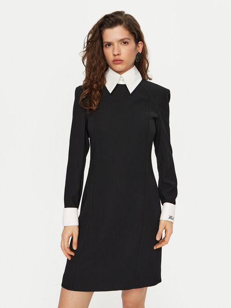KARL LAGERFELD Sukienka codzienna A1W13032 Czarny Slim Fit. Czarne sukienki damskie KARL LAGERFELD, na co dzień, bez wzorów, z syntetyku, bez kołnierzyka, bez ramiączek, proste. Za 1,019.00 zł.