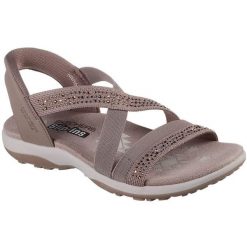 Sandały damskie Skechers Reggae Slim Summer Sparkle. Brązowe sandały damskie Skechers, bez wzorów, z materiału, bez obcasa, bez zapięcia. Za 490.00 zł.