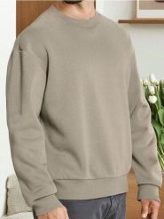 Bluza basic comfort fit - beżowy. Brązowe bluzy męskie Sinsay, l, bez wzorów, bez kaptura. Za 29.99 zł.