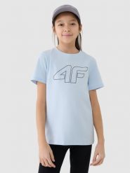 4F T-shirt z nadrukiem chłopięcy - niebieski 158 (12-13 lat). Niebieskie t-shirty dla chłopców 4f, bez wzorów, z bawełny, bez ramiączek. Za 39.99 zł.