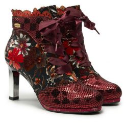 Botki Laura Vita. Czerwone botki damskie Laura Vita, bez obcasa, na słupku, bez zapięcia. Za 449.99 zł.