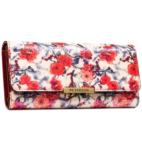 Wielokolorowy portfel damski ze skóry ekologicznej w kwiatowy wzór PTN 006-BKY Peterson. Żółte portfele damskie Peterson, bez wzorów, ze skóry ekologicznej. Za 69.99 zł.