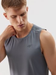 Чоловіча майка tank top regular для тренувань з перероблених матеріалів - сірий. T-shirty męskie 4f, l, bez wzorów, z jersey, bez kołnierzyka. W wyprzedaży za 329.90 zł.