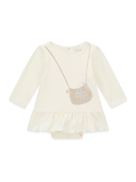 Guess Sukienka codzienna S6BG02 K5997 Kremowy Regular Fit. Białe sukienki dla dziewczynek Guess, z aplikacjami, bez ramiączek. Za 174.99 zł.