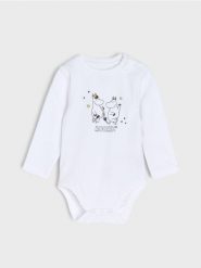 Body The Moomins - biały. Białe body niemowlęce Sinsay, bez wzorów, bez ramiączek. Za 9.99 zł.