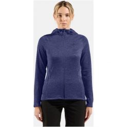 Bluza damska Odlo TENCIA Mid layer hoody full zip. Niebieskie bluzy damskie Odlo, l, bez wzorów, z polaru, z kapturem. Za 479.99 zł.