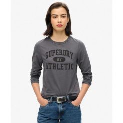 Wąska koszulka z długim rękawem Athletic Ringer. Szare koszulki sportowe damskie Superdry., bez wzorów, bez kołnierzyka, bez ramiączek. Za 164.90 zł.