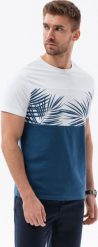 Ombre T-shirt meski dwukolorowy z nadrukiem w liście palmy - ciemnoniebieski V1 OM-TSPT-0177 L. Niebieskie t-shirty męskie Ombre, l, bez wzorów, bez kołnierzyka. Za 59.99 zł.