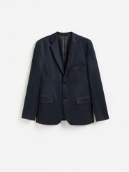 Marynarka slim fit - granatowy. Niebieskie marynarki męskie Reserved, bez wzorów, z dzianiny. Za 259.99 zł.