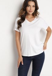 Biały T-shirt Bawełniany o Klasycznym Fasonie Iridessae. Białe bluzki damskie Born2be, m, bez wzorów, z bawełny, klasyczne, bez kołnierzyka. Za 29.99 zł.