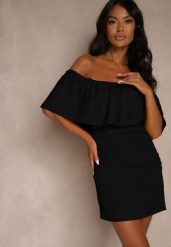 Czarna Koktajlowa Sukienka Vices z Hiszpańskim Dekoltem Penare. Czarne sukienki damskie Renee, l, bez wzorów, bez kołnierzyka, bez ramiączek, mini, dopasowane. Za 99.99 zł.