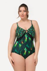 Damski Kostium kąpielowy różne wzory miękkie miseczki ozdobny pierścień. Czarne kostiumy jednoczęściowe damskie Ulla Popken, plus size, bez wzorów, z elastanu, plus size, do pływania. Za 191.99 zł.
