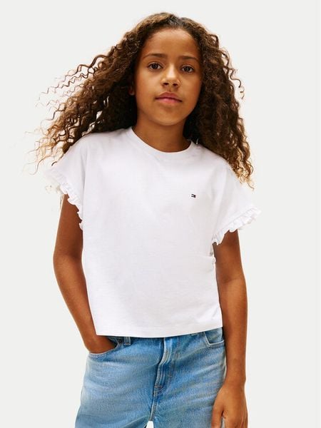 Tommy Hilfiger T-Shirt KG0KG08970 S Biały Regular Fit. Białe t-shirty i topy dla dziewczynek Tommy Hilfiger, bez wzorów, z syntetyku, bez ramiączek. Za 109.99 zł.