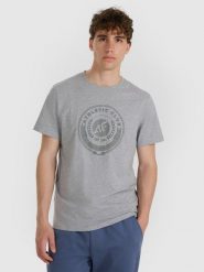 4F T-shirt regular z nadrukiem męski - szary XL. Szare t-shirty męskie 4f, m, bez wzorów, z bawełny, bez kołnierzyka. Za 69.99 zł.