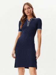 Guess Sukienka dzianinowa W5GK84 Z3L10 Granatowy Regular Fit. Niebieskie sukienki damskie Guess, l, z aplikacjami, z dzianiny, bez kołnierzyka, bez ramiączek. Za 289.99 zł.