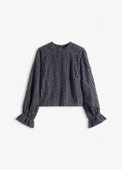 Bluzka ze strukturyzowanego materiału. Niebieskie bluzki damskie bonprix, bez wzorów, bez kołnierzyka, bez ramiączek. Za 159.99 zł.