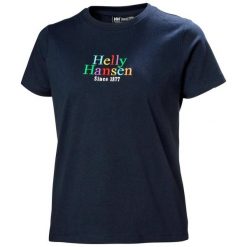 Koszulka sportowa damska Helly Hansen Core Graphic. Niebieskie koszulki sportowe damskie Helly Hansen, bez wzorów, z bawełny, bez kołnierzyka, bez ramiączek, trekkingowe. Za 246.00 zł.