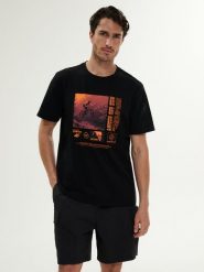 4F T-shirt relaxed z nadrukiem męski - czarny M. Czarne t-shirty męskie 4f, m, bez wzorów, z bawełny, bez kołnierzyka. W wyprzedaży za 69.99 zł.