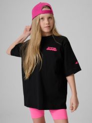 Дівочий T-shirt loose з принтом - чорний. T-shirty damskie 4f, bez wzorów, bez kołnierzyka. Za 699.90 zł.