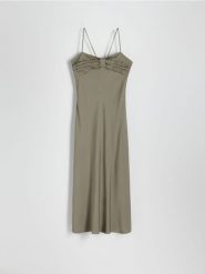 Sukienka z wiskozy - jasny zielony. Zielone sukienki damskie Reserved, na co dzień, l, bez wzorów, z tkaniny, bez kołnierzyka, bez ramiączek, midi, proste. W wyprzedaży za 209.99 zł.