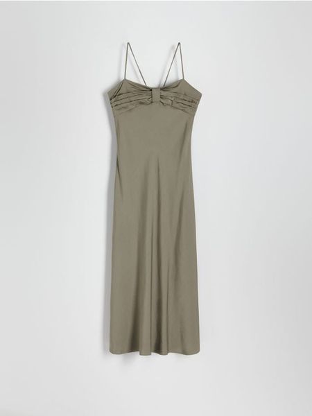 Sukienka z wiskozy - jasny zielony. Zielone sukienki damskie Reserved, na co dzień, l, bez wzorów, z tkaniny, bez kołnierzyka, bez ramiączek, midi, proste. W wyprzedaży za 209.99 zł.