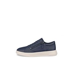 Botki damskie z sznurówkami Ecco Move. Niebieskie botki damskie ecco, z materiału, eleganckie, bez obcasa, bez zapięcia. Za 457.40 zł.