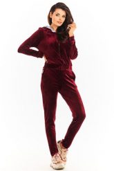 Krótka Welurowa Bluza na Suwak z Kapturem - Bordowa. Czerwone bluzki damskie Awama, l, bez wzorów, z materiału, z kapturem. Za 219.90 zł.