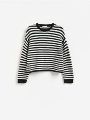 Sweter z domieszką wełny - czarny. Czarne swetry damskie Reserved, l, bez wzorów, z dzianiny, bez kołnierzyka, bez ramiączek, bez kaptura. Za 119.99 zł.