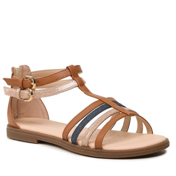 Sandały Geox. Brązowe sandały dziewczęce Geox, bez zapięcia. Za 259.99 zł.