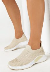 Beżowe Buty Sportowe z Elastyczną Cholewką i Ozdobną Podeszwą Pilly. Brązowe obuwie sportowe damskie Born2be, bez wzorów, tenisowe. Za 54.99 zł.