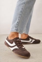 Brązowe Sneakersy Klasyczne Tenisówki z Zamszu Naturalnego Talanashta. Brązowe trampki i tenisówki damskie Renee, bez wzorów, z jeansu, klasyczne, bez zapięcia. Za 199.99 zł.