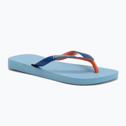 Japonki Havaianas Top Mix. Niebieskie klapki damskie Havaianas, bez wzorów, sportowe, bez obcasa. Za 83.99 zł.