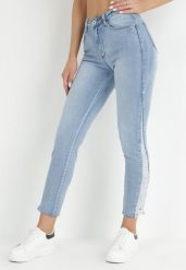 Niebieskie Jeansy Skinny z Przetarciami na Bokach Amylah. Niebieskie jeansy damskie Born2be. Za 44.99 zł.