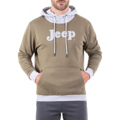 Bluza w kolorze oliwkowo-jasnoszarym. Brązowe bluzy męskie Jeep, z nadrukiem. W wyprzedaży za 114.95 zł.