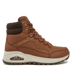Trzewiki Skechers. Brązowe botki damskie Skechers, bez obcasa, na płaskiej podeszwie, bez zapięcia. Za 379.99 zł.