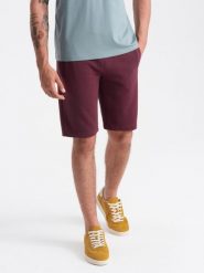 Szorty męskie dresowe przed kolano BASIC – bordowe V3 OM-SRBS-0149 - XXL. Czerwone krótkie spodenki sportowe męskie Ombre Clothing, l, bez wzorów, z bawełny. W wyprzedaży za 69.99 zł.