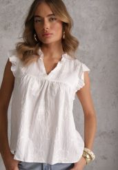 Biała Haftowana Bluzka z Bawełny Zdobiona Falbankami Bolidia. Białe t-shirty i topy dla dziewczynek Renee, z aplikacjami, z bawełny, bez ramiączek. Za 69.99 zł.