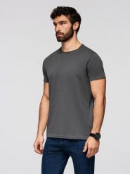 Męski klasyczny bawełniany T-shirt BASIC - grafitowy V15 - Rozmiar: L. Szare t-shirty męskie Ombre Clothing, l, bez wzorów, z bawełny, klasyczne, bez kołnierzyka. W wyprzedaży za 29.99 zł.